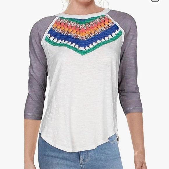 FREE PEOPLE WE THE FREE multicolor macrame t-shirt Size XS/S - Picture 1 of 11